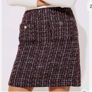 Ann Taylor LOFT Boucle Pocket Shift Skirt Size 0 Classic Plum